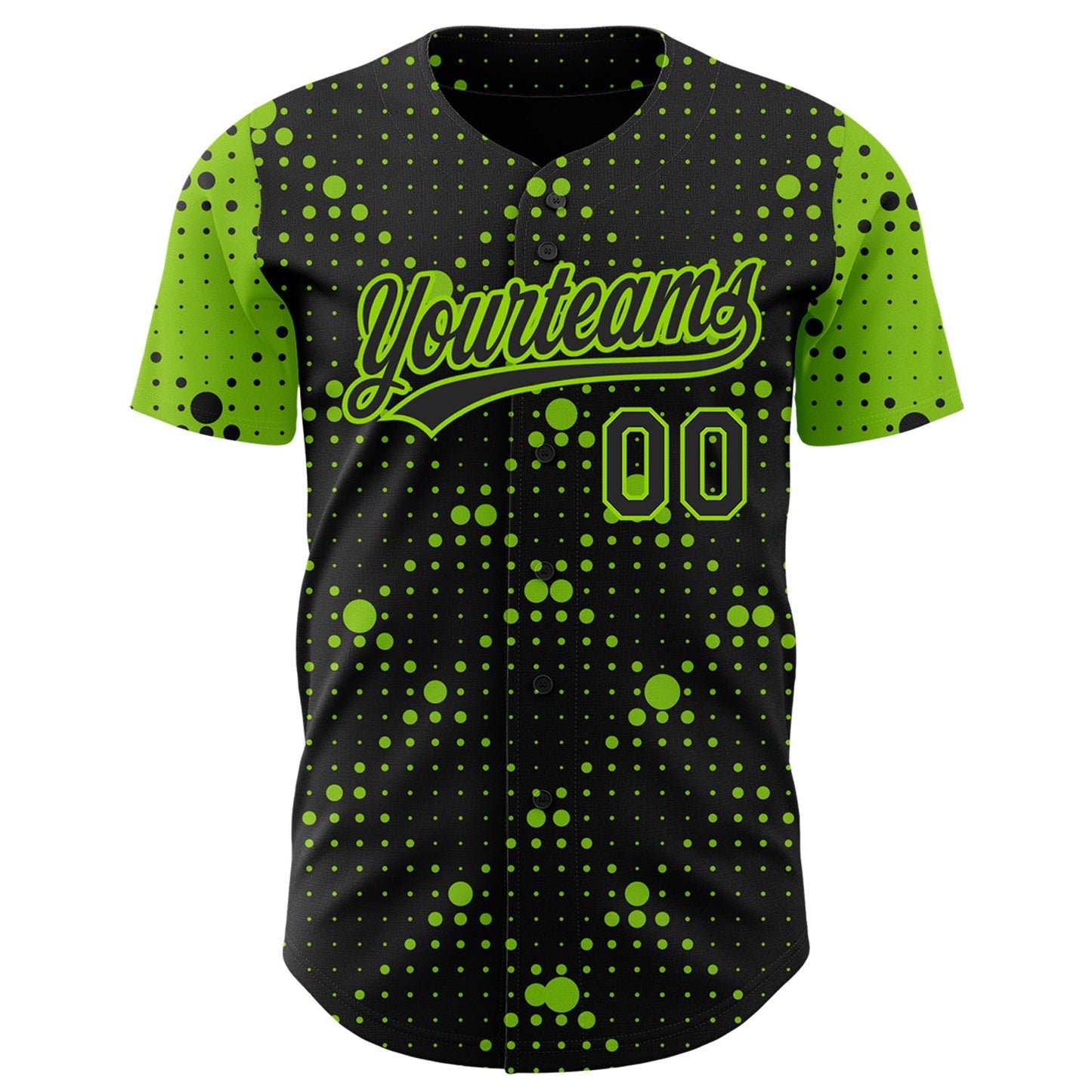 Custom Black Neon Green 3D Pattern Design Geometric Halftone Dots Authentic Baseball Jersey view 2