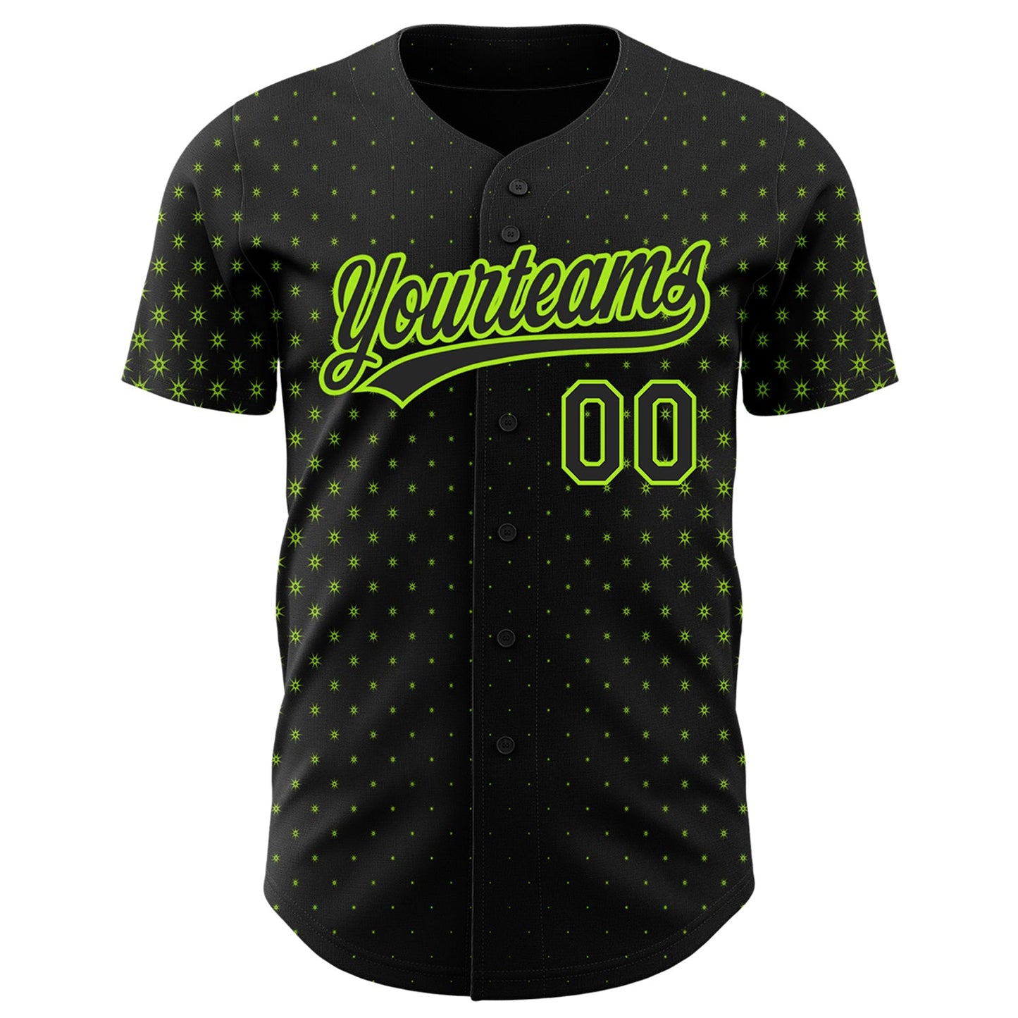 Custom Black Neon Green 3D Pattern Design Geometric Stars Authentic Baseball Jersey view 2
