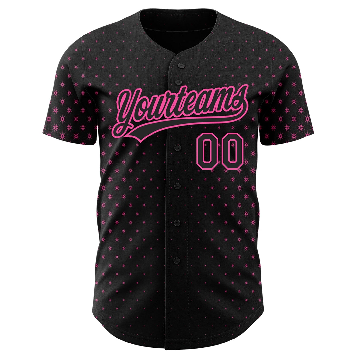 Custom Black Pink 3D Pattern Design Geometric Stars Authentic Baseball Jersey view 2