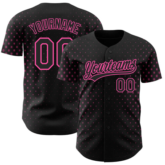 Custom Black Pink 3D Pattern Design Geometric Stars Authentic Baseball Jersey - Main View