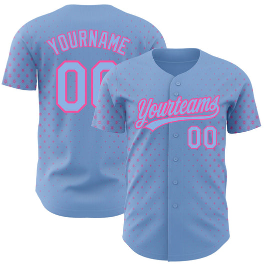 Custom Light Blue Pink 3D Pattern Design Geometric Stars Authentic Baseball Jersey - Main View