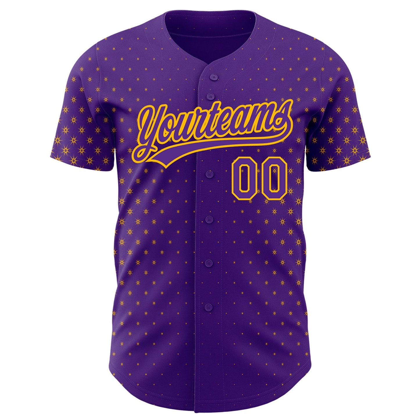 Custom Purple Gold 3D Pattern Design Geometric Stars Authentic Baseball Jersey view 2
