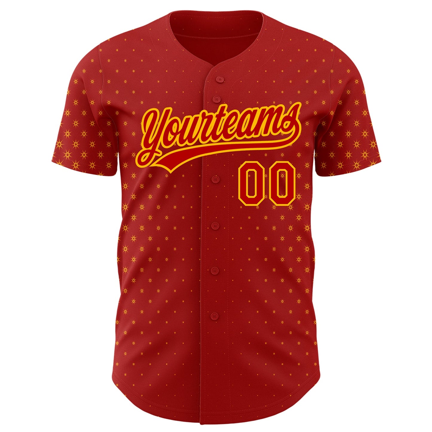Custom Red Gold 3D Pattern Design Geometric Stars Authentic Baseball Jersey view 2
