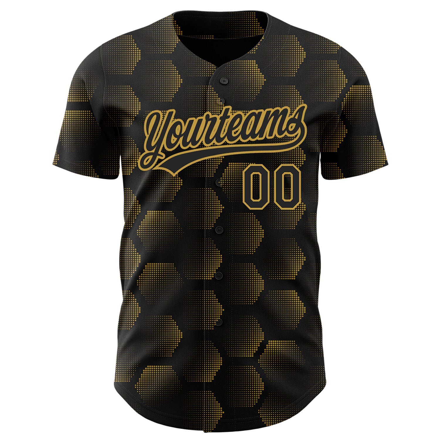 Custom Black Old Gold 3D Pattern Design Halftone Geometric Shapes Authentic Baseball Jersey view 2