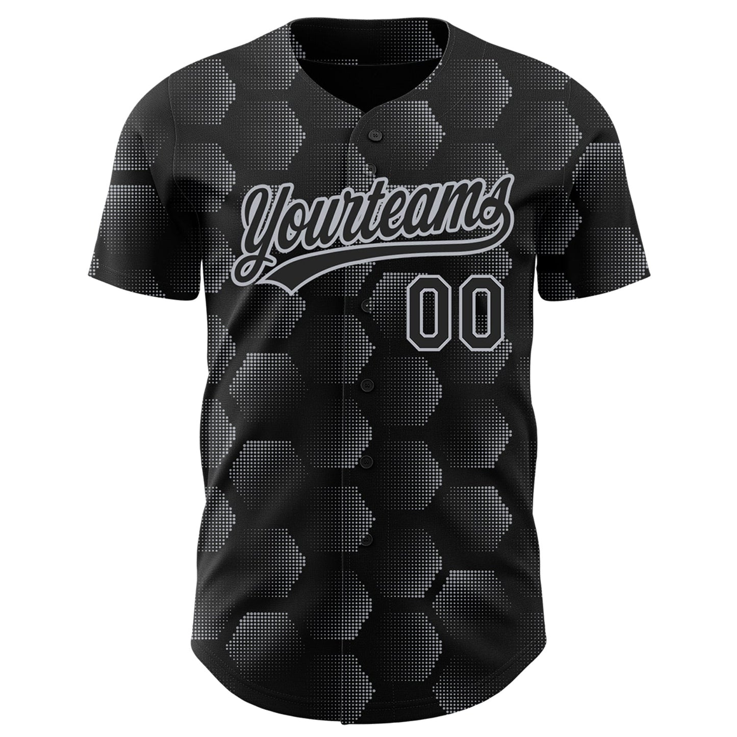 Custom Black Gray 3D Pattern Design Halftone Geometric Shapes Authentic Baseball Jersey view 2