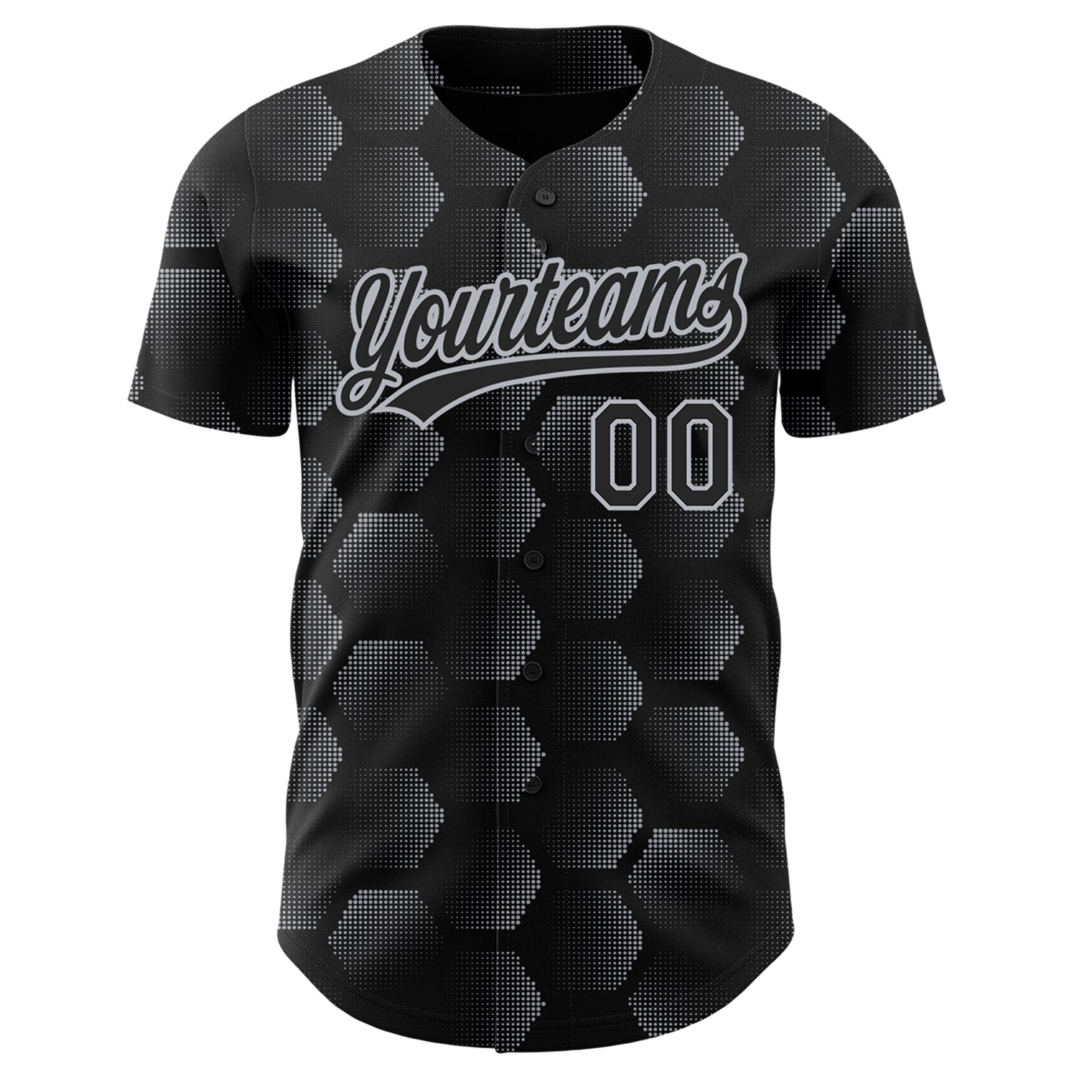 Custom Black Gray 3D Pattern Design Halftone Geometric Shapes Authentic Baseball Jersey view 2