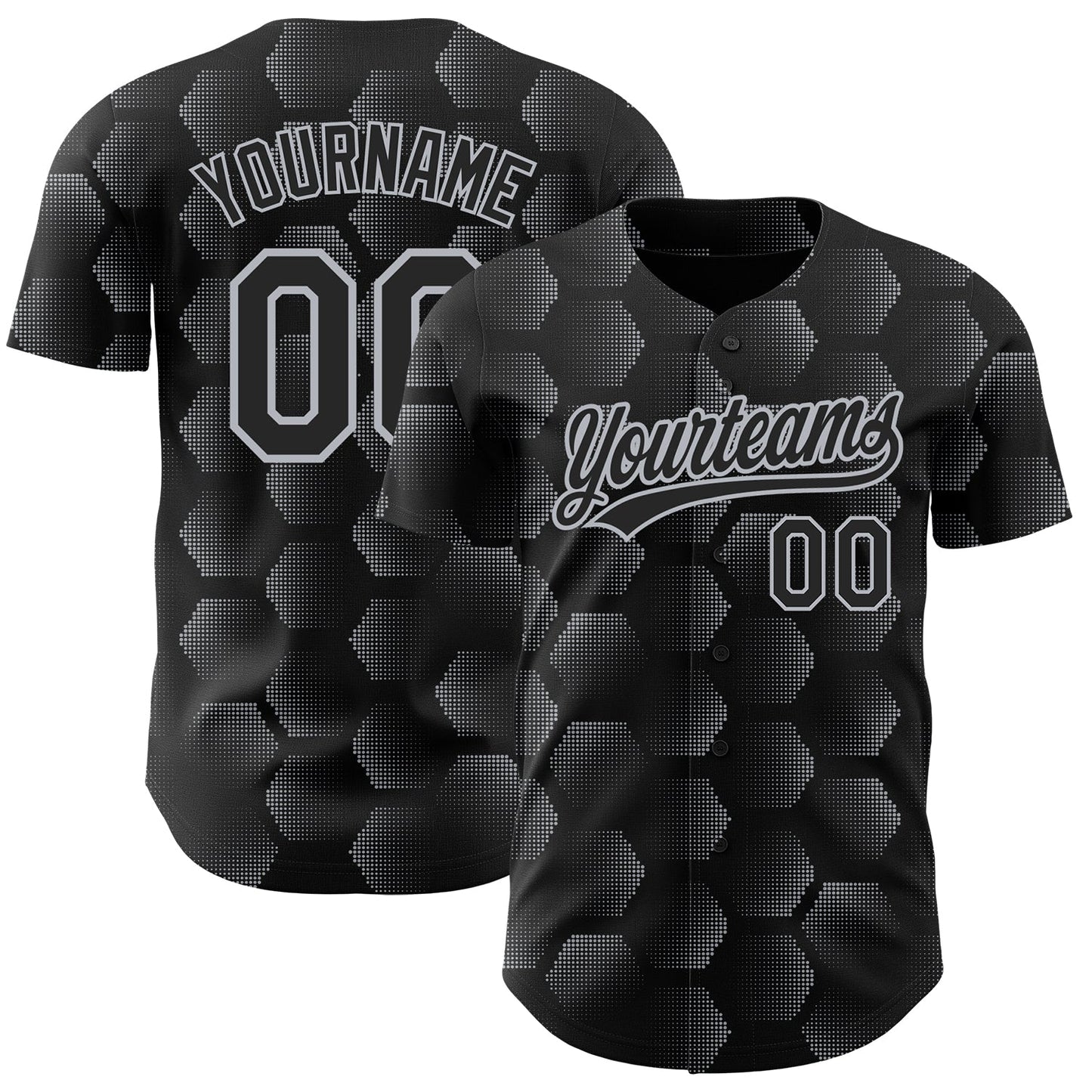 Custom Black Gray 3D Pattern Design Halftone Geometric Shapes Authentic Baseball Jersey - Main View