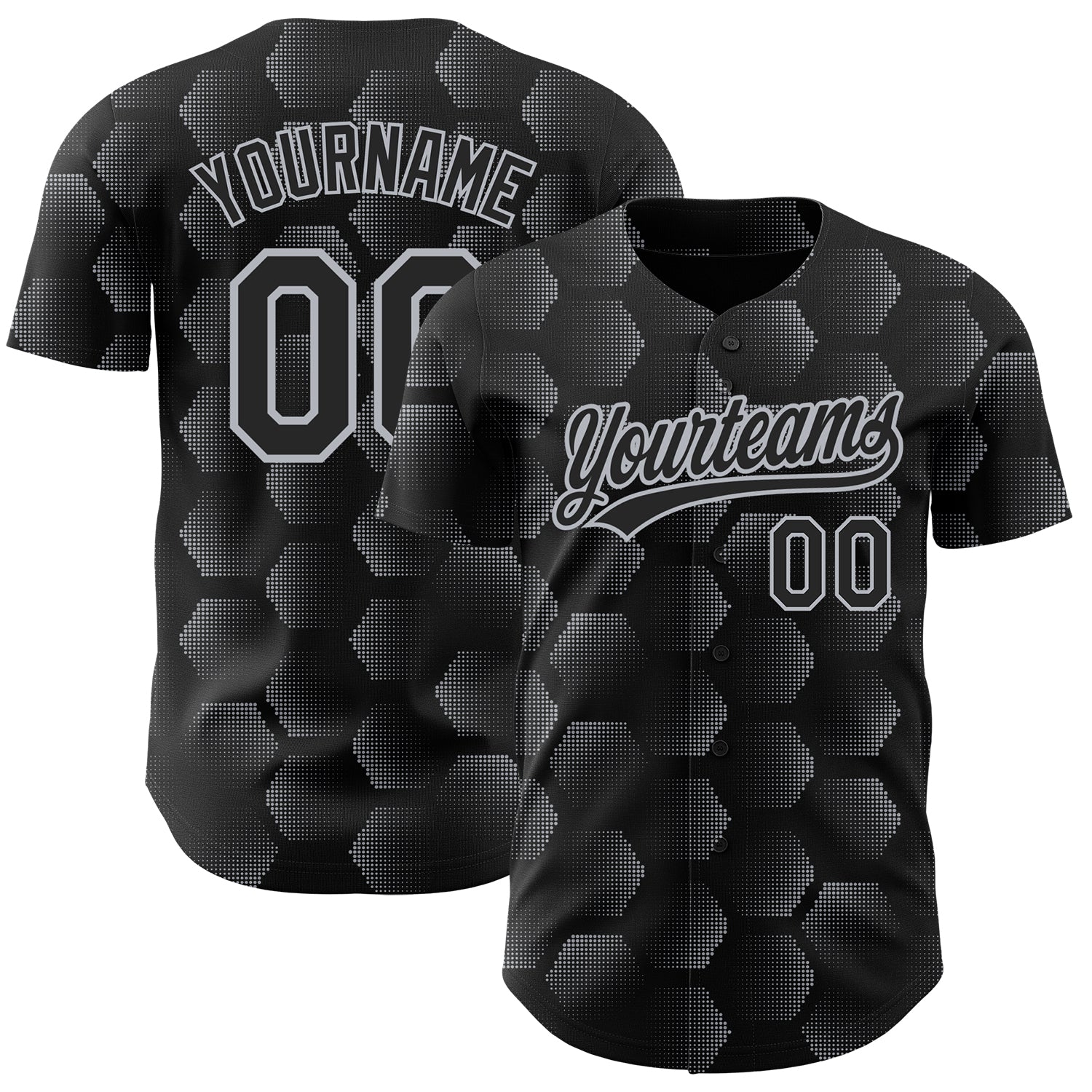 Custom Black Gray 3D Pattern Design Halftone Geometric Shapes Authentic Baseball Jersey - Main View