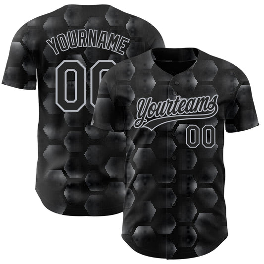 Custom Black Gray 3D Pattern Design Halftone Geometric Shapes Authentic Baseball Jersey - Main View