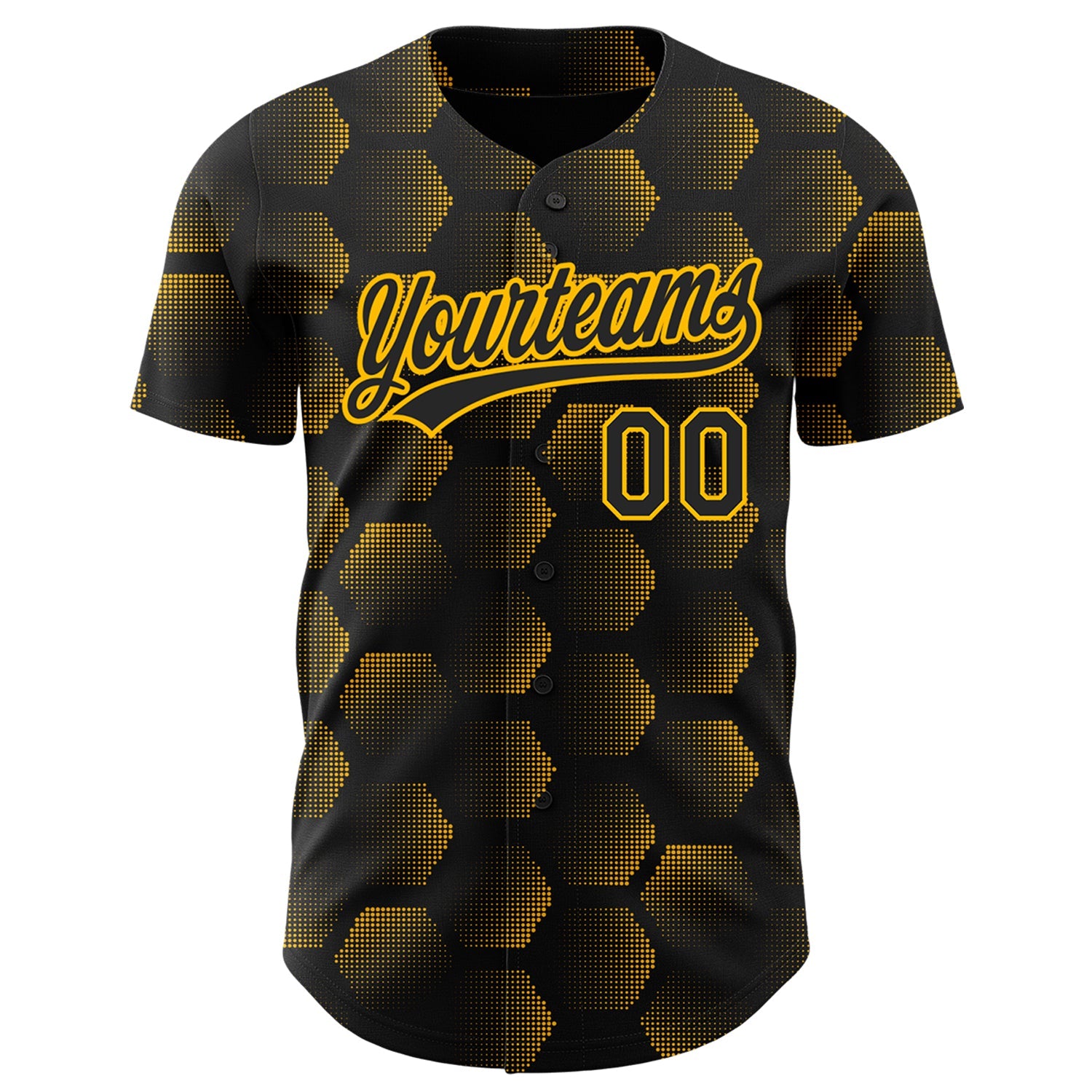 Custom Black Gold 3D Pattern Design Halftone Geometric Shapes Authentic Baseball Jersey view 2