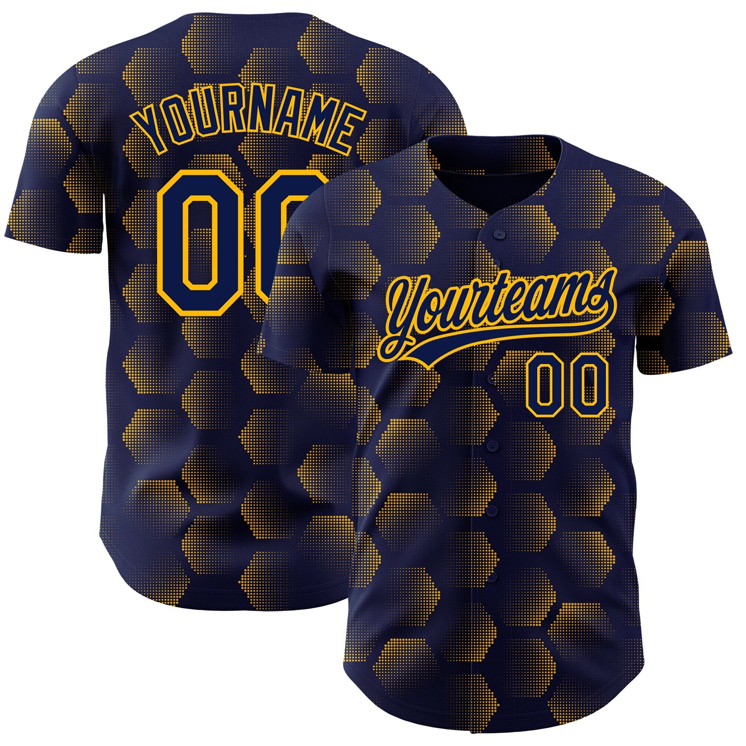 Custom Navy Gold 3D Pattern Design Halftone Geometric Shapes Authentic Baseball Jersey - Main View
