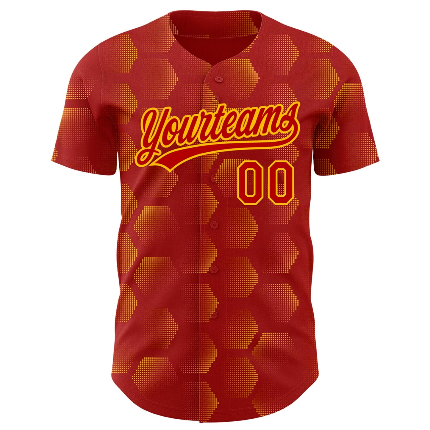 Custom Red Gold 3D Pattern Design Halftone Geometric Shapes Authentic Baseball Jersey view 2