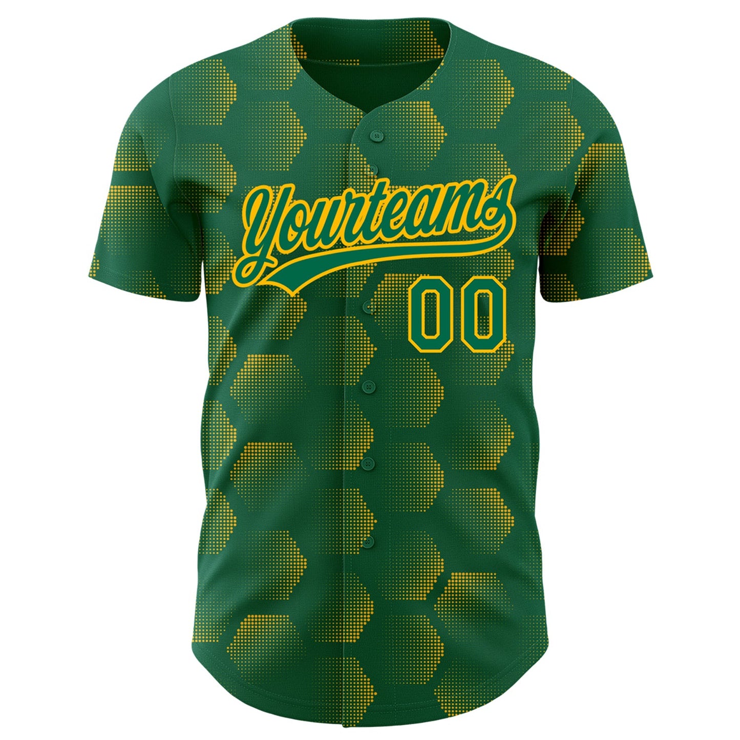 Custom Kelly Green Gold 3D Pattern Design Halftone Geometric Shapes Authentic Baseball Jersey view 2