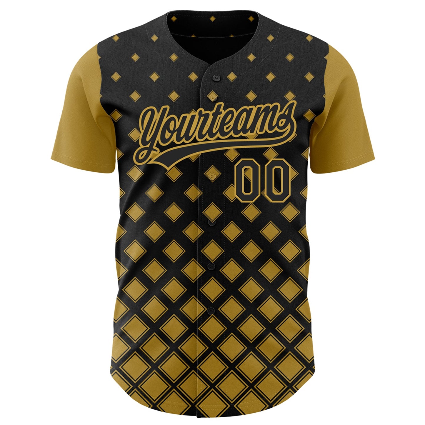 Custom Black Old Gold 3D Pattern Design Geometric Shapes Authentic Baseball Jersey view 2