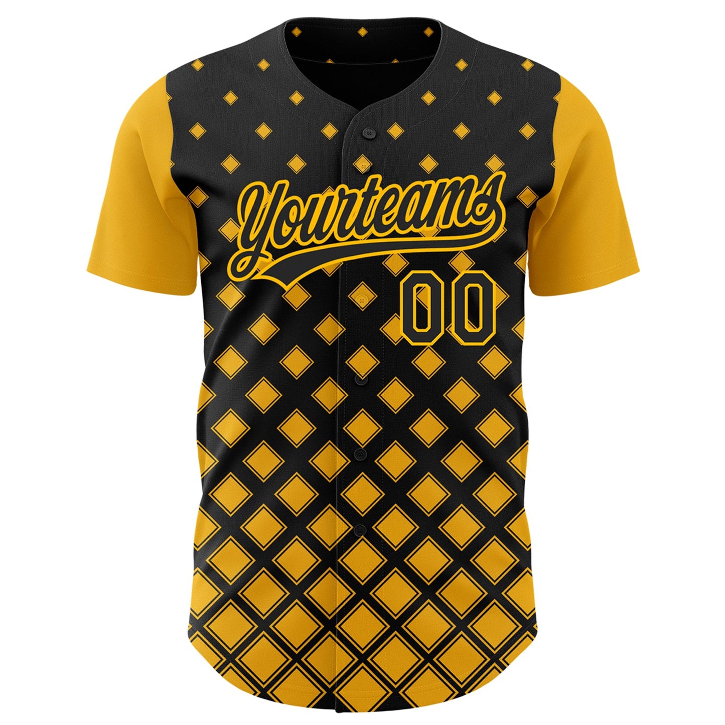 Custom Black Gold 3D Pattern Design Geometric Shapes Authentic Baseball Jersey view 2