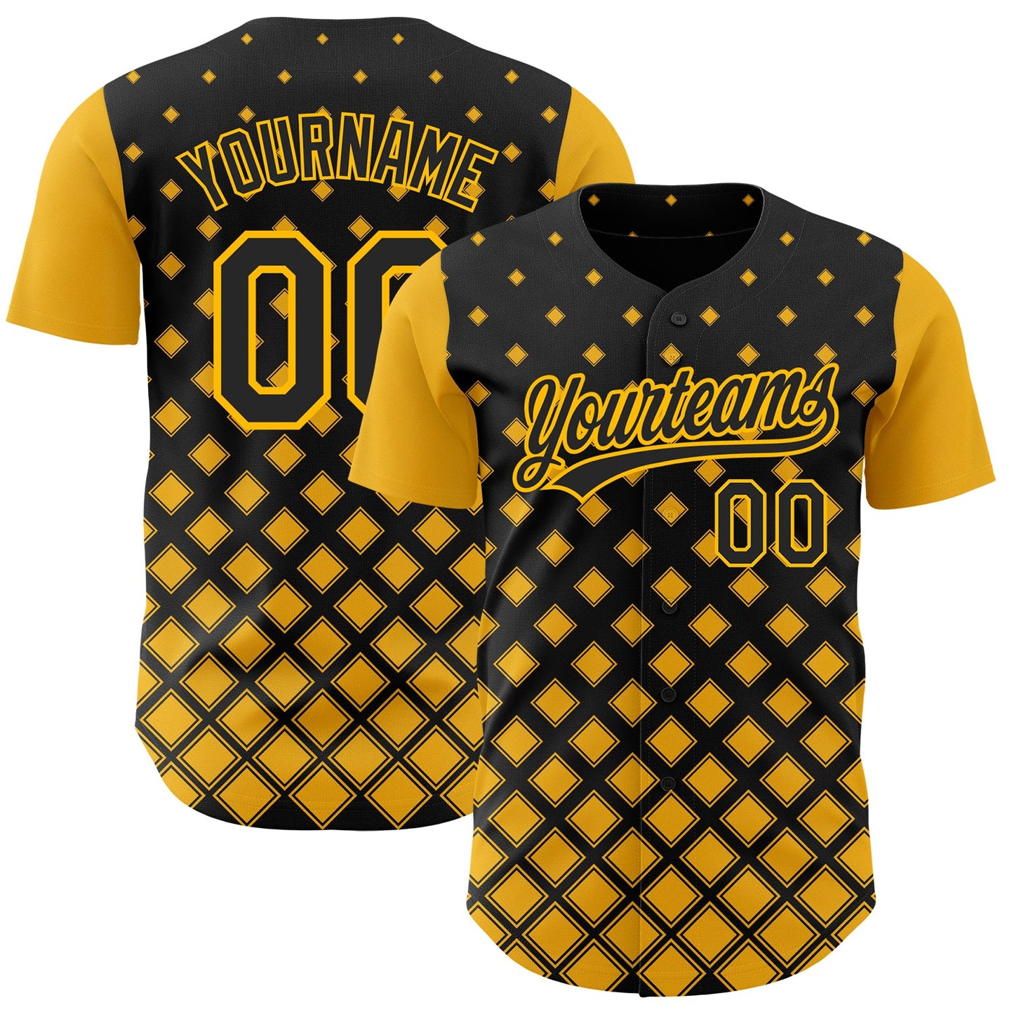 Custom Black Gold 3D Pattern Design Geometric Shapes Authentic Baseball Jersey - Main View