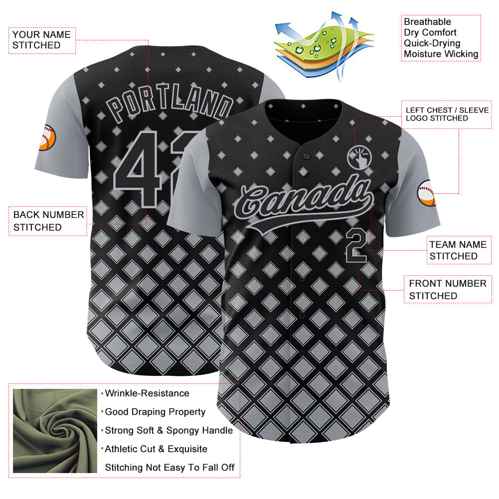 Custom Black Gray 3D Pattern Design Geometric Shapes Authentic Baseball Jersey view 3