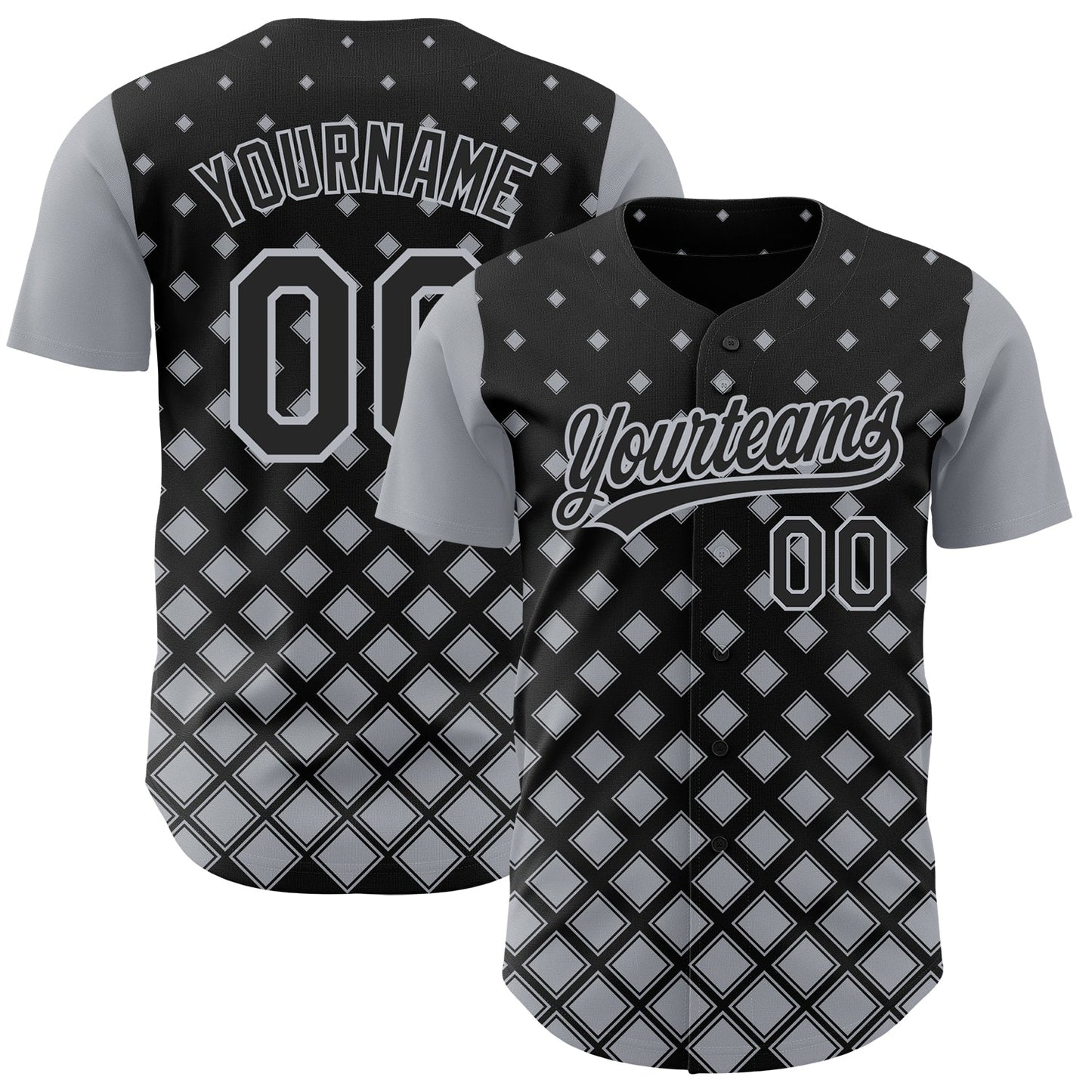 Custom Black Gray 3D Pattern Design Geometric Shapes Authentic Baseball Jersey - Main View