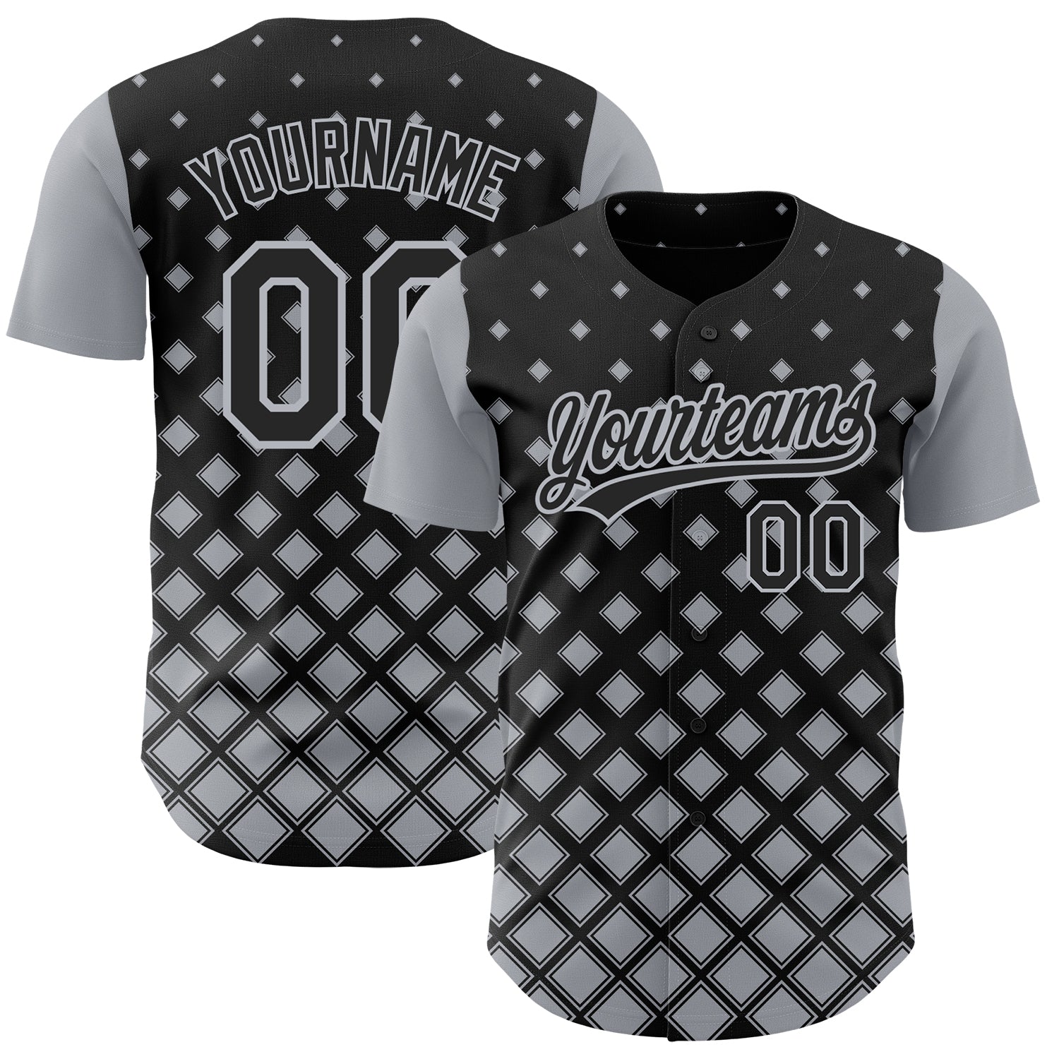 Custom Black Gray 3D Pattern Design Geometric Shapes Authentic Baseball Jersey - Main View