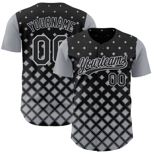 Custom Black Gray 3D Pattern Design Geometric Shapes Authentic Baseball Jersey - Main View