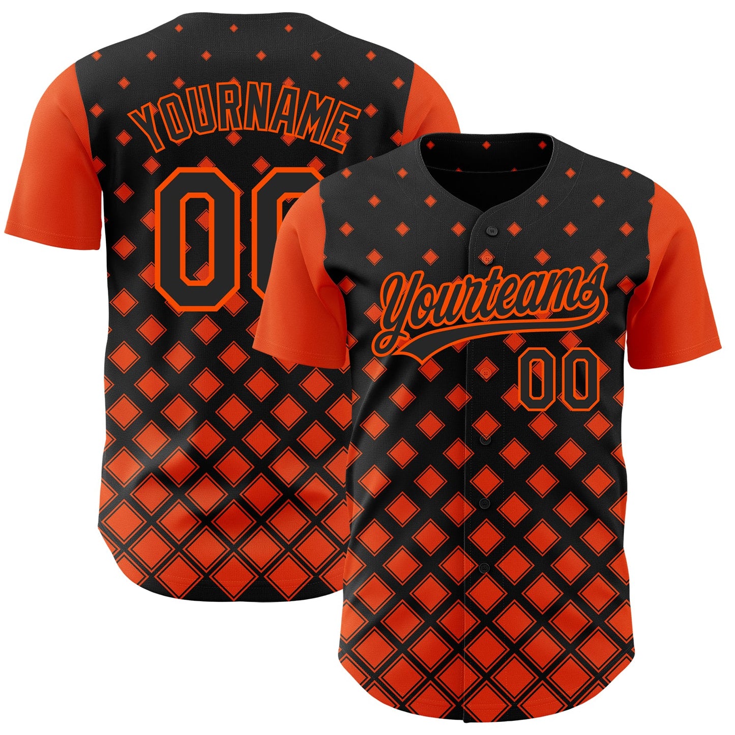 Custom Black Orange 3D Pattern Design Geometric Shapes Authentic Baseball Jersey - Main View