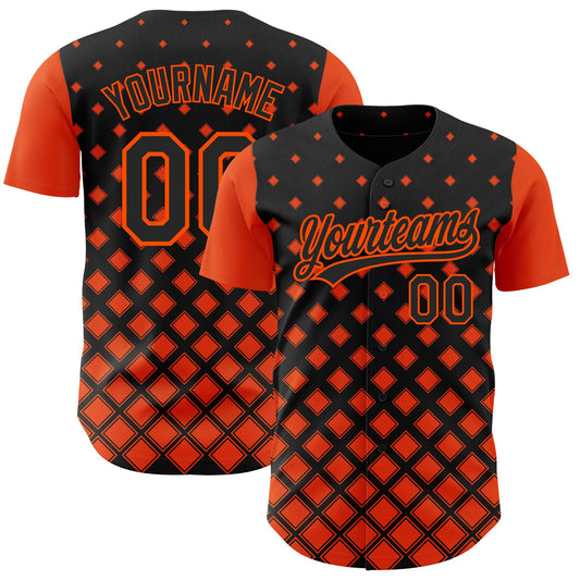Custom Black Orange 3D Pattern Design Geometric Shapes Authentic Baseball Jersey - Main View