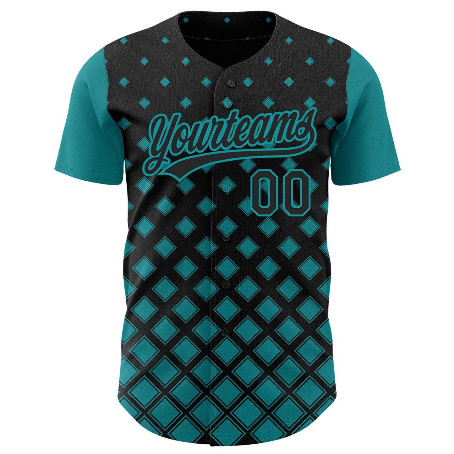 Custom Black Teal 3D Pattern Design Geometric Shapes Authentic Baseball Jersey view 2