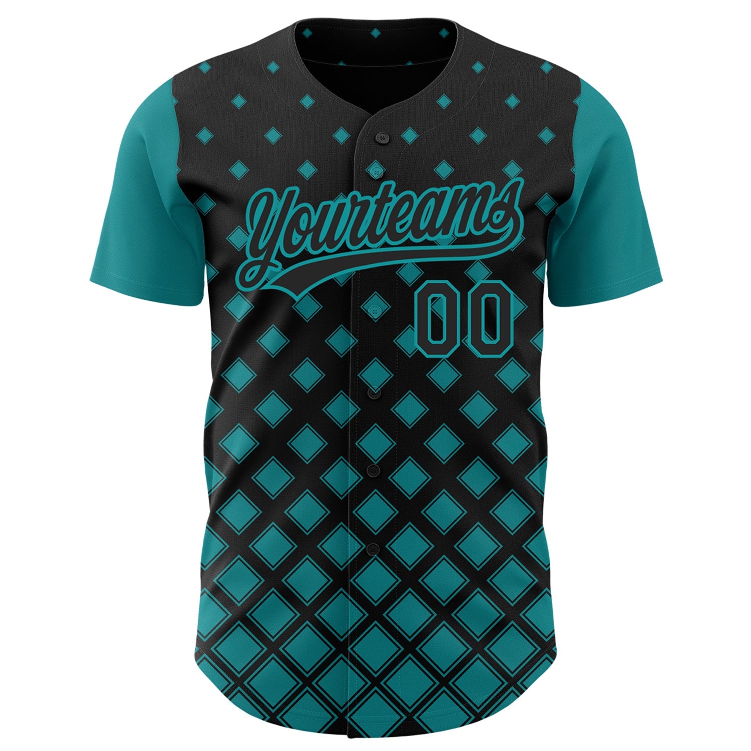 Custom Black Teal 3D Pattern Design Geometric Shapes Authentic Baseball Jersey view 2