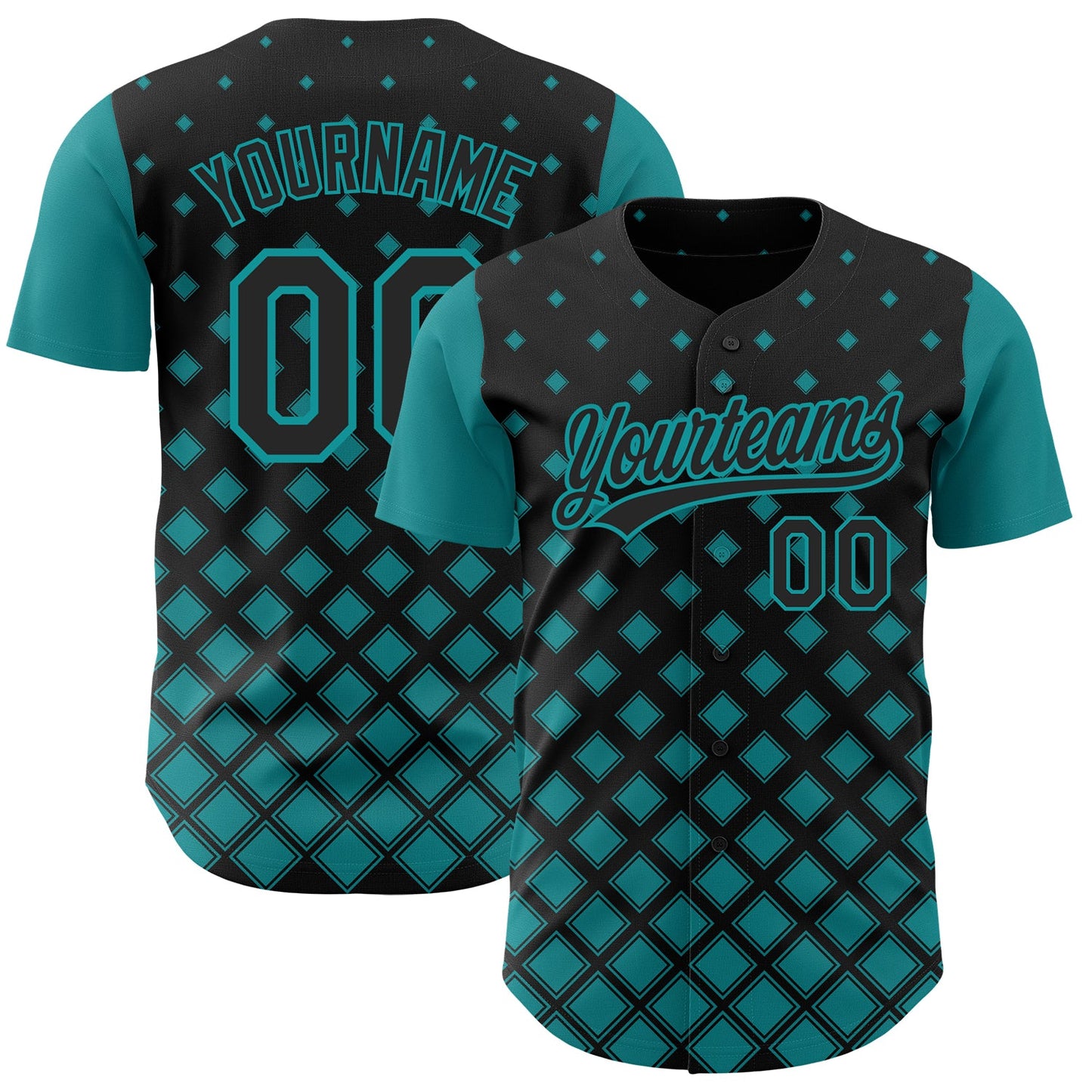 Custom Black Teal 3D Pattern Design Geometric Shapes Authentic Baseball Jersey - Main View