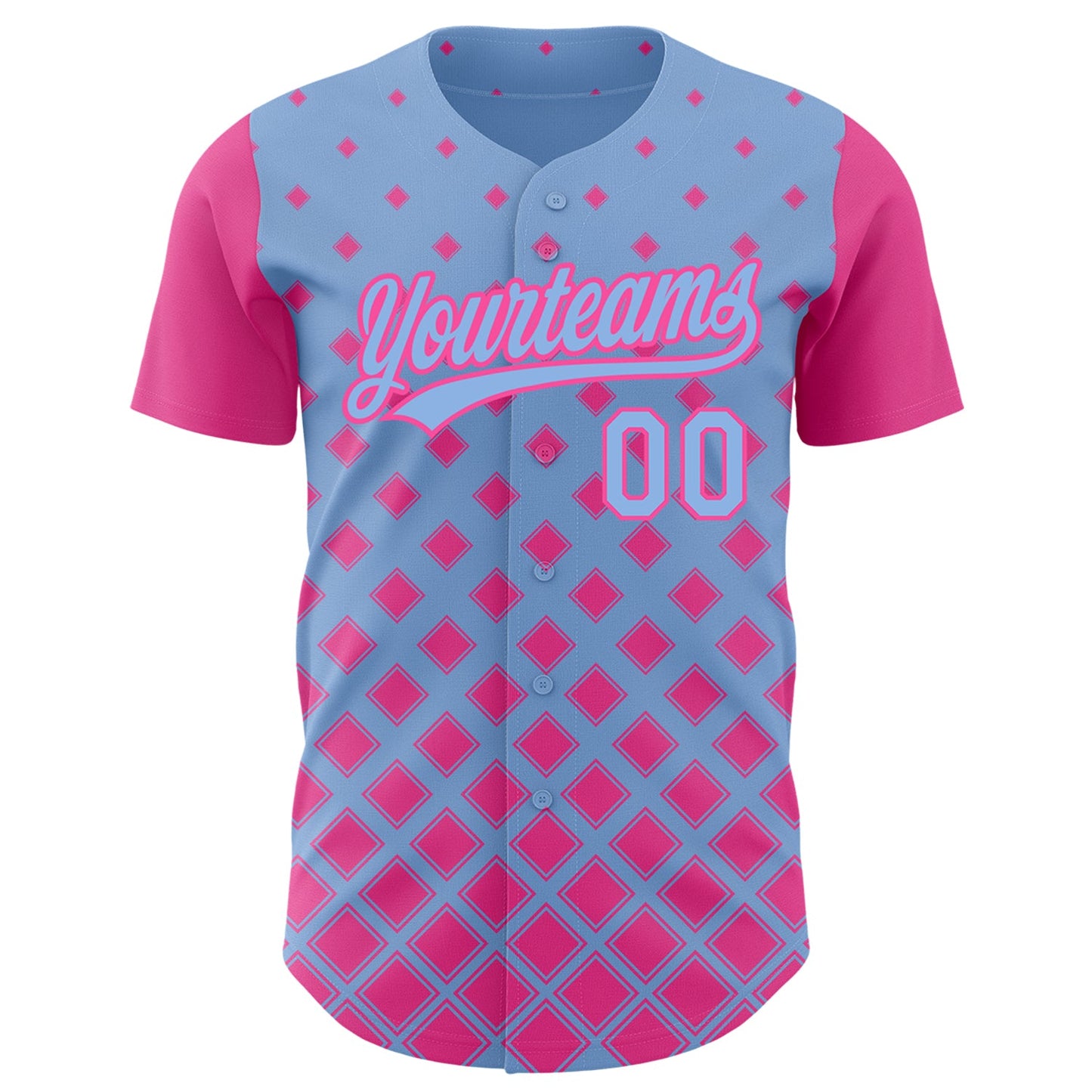 Custom Light Blue Pink 3D Pattern Design Geometric Shapes Authentic Baseball Jersey view 2
