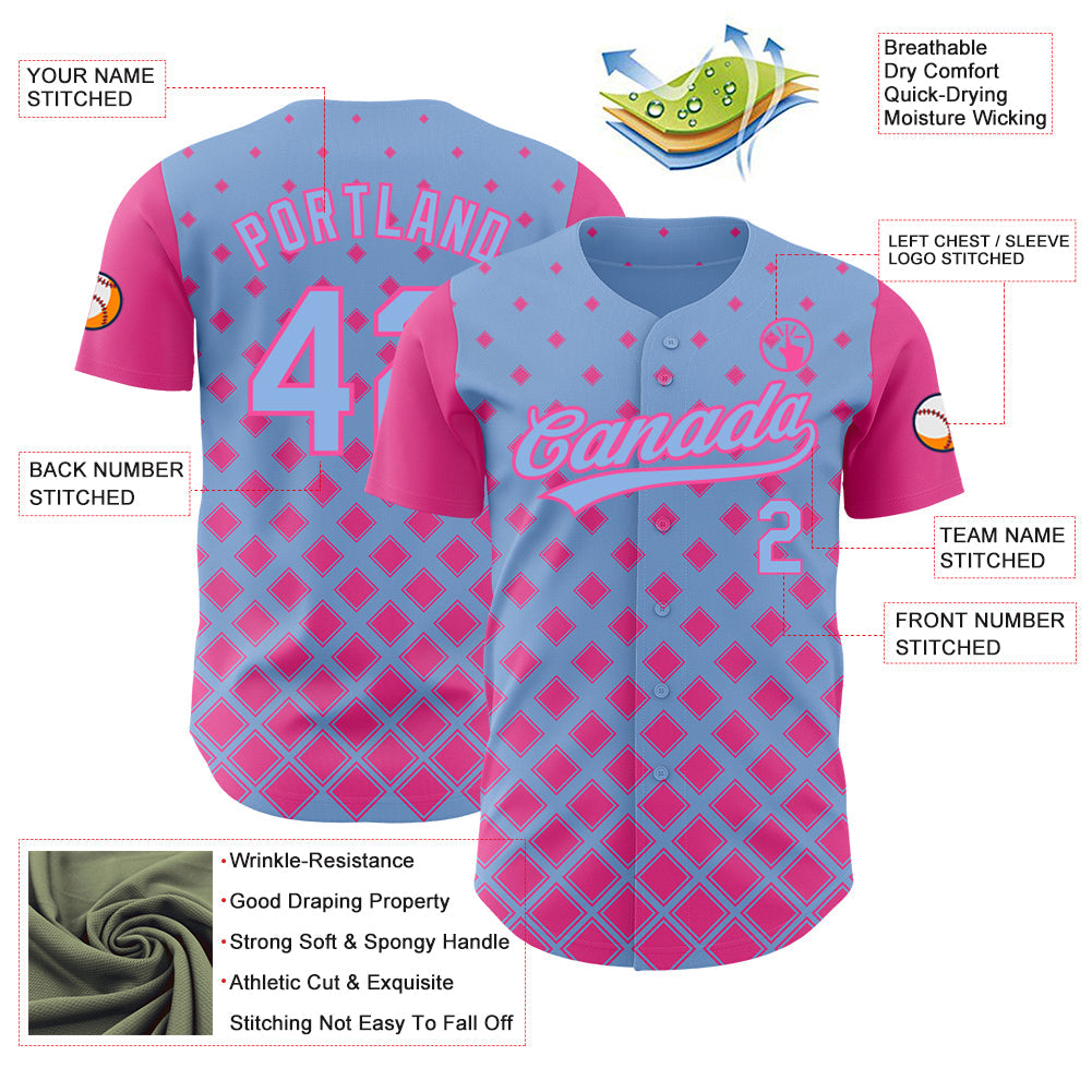 Custom Light Blue Pink 3D Pattern Design Geometric Shapes Authentic Baseball Jersey view 3