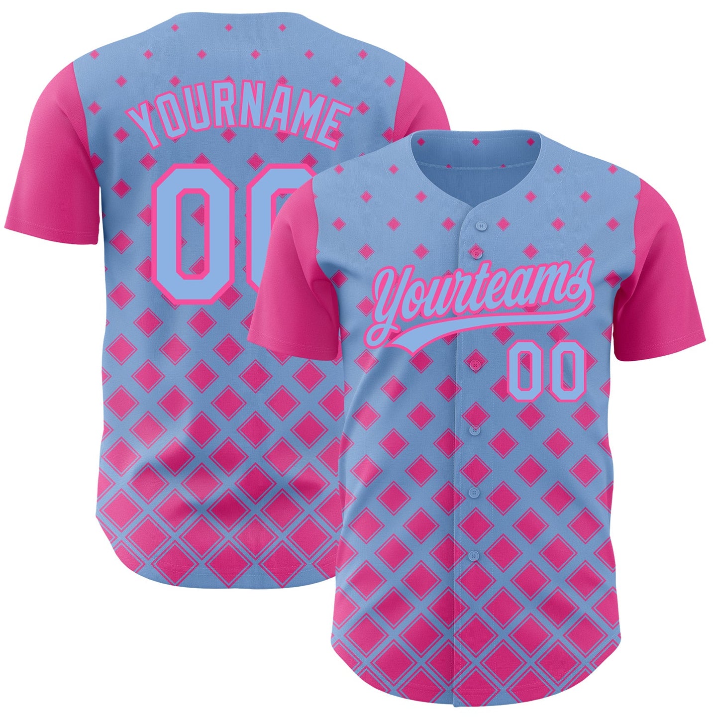 Custom Light Blue Pink 3D Pattern Design Geometric Shapes Authentic Baseball Jersey - Main View