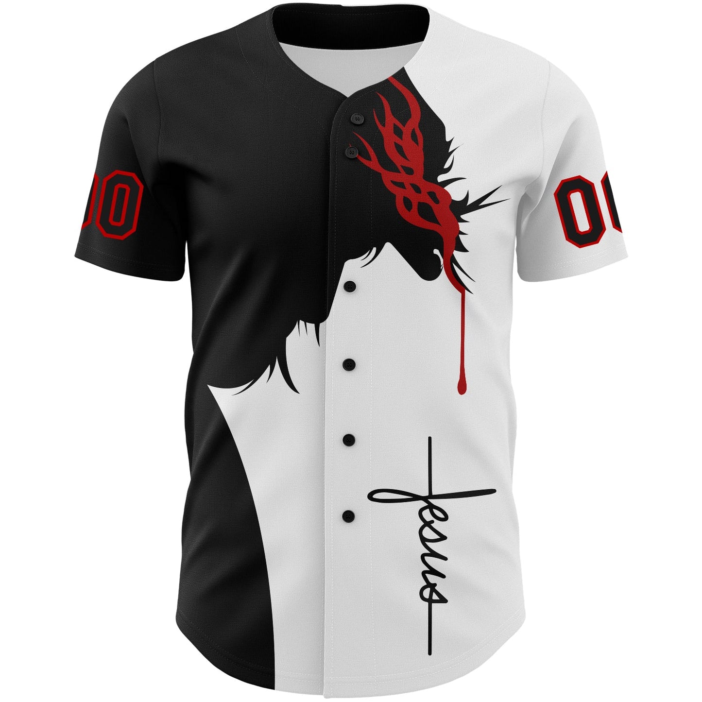 Custom White Black-Red 3D Pattern Design Religion Jesus Christ Authentic Baseball Jersey view 2