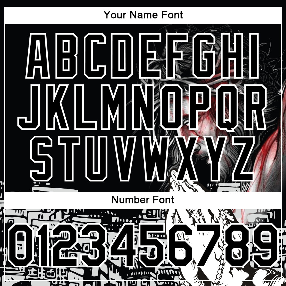 Custom Black White 3D Pattern Design Religion Jesus Christ Authentic Baseball Jersey view 5