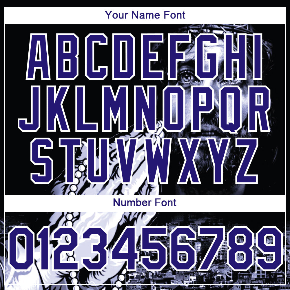 Custom Black Purple-White 3D Pattern Design Religion Jesus Christ Authentic Baseball Jersey view 5