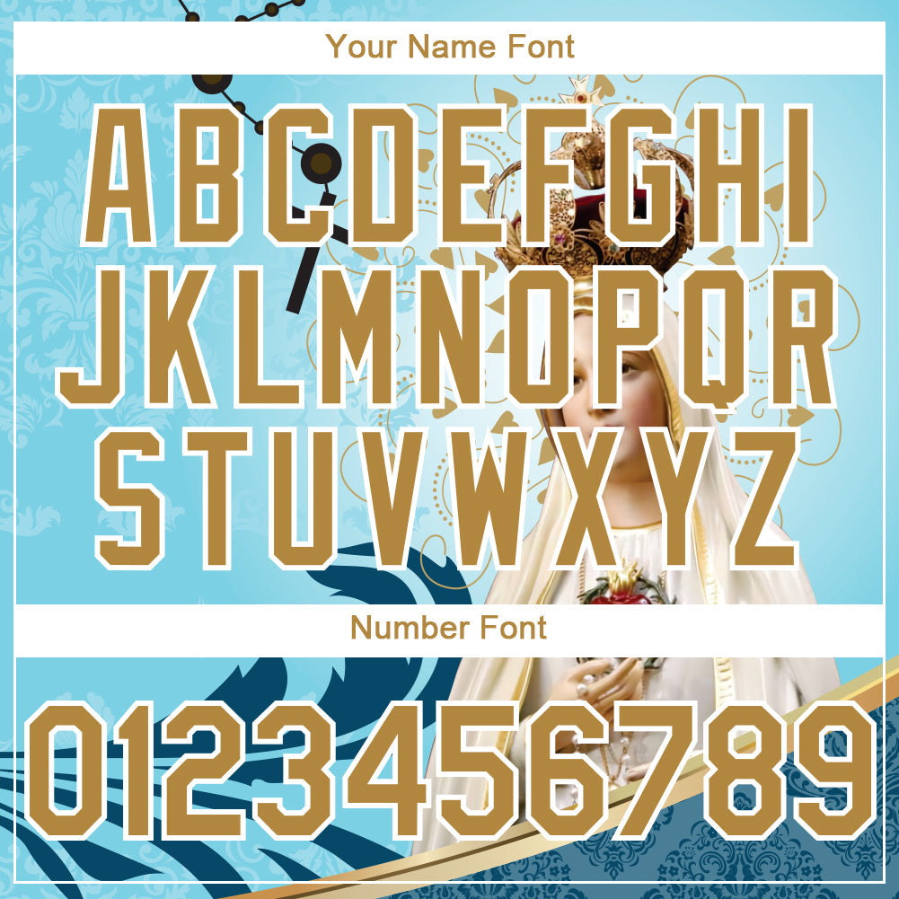 Custom Teal Old Gold-White 3D Pattern Design Religion Virgin Mary Authentic Baseball Jersey view 5