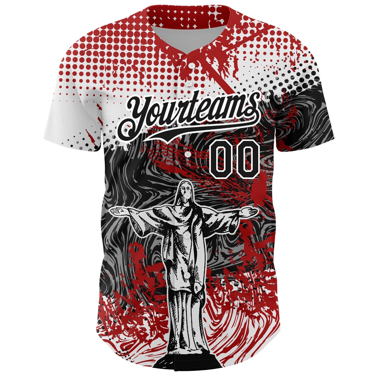 Custom Red Black-White 3D Pattern Design Religion Jesus Christ Authentic Baseball Jersey view 2