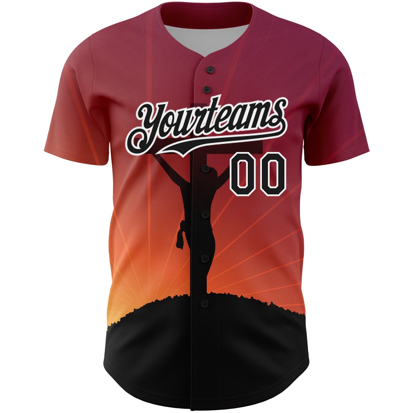 Custom Red Black-White 3D Pattern Design Religion Cross Jesus Christ Good Friday Authentic Baseball Jersey view 2