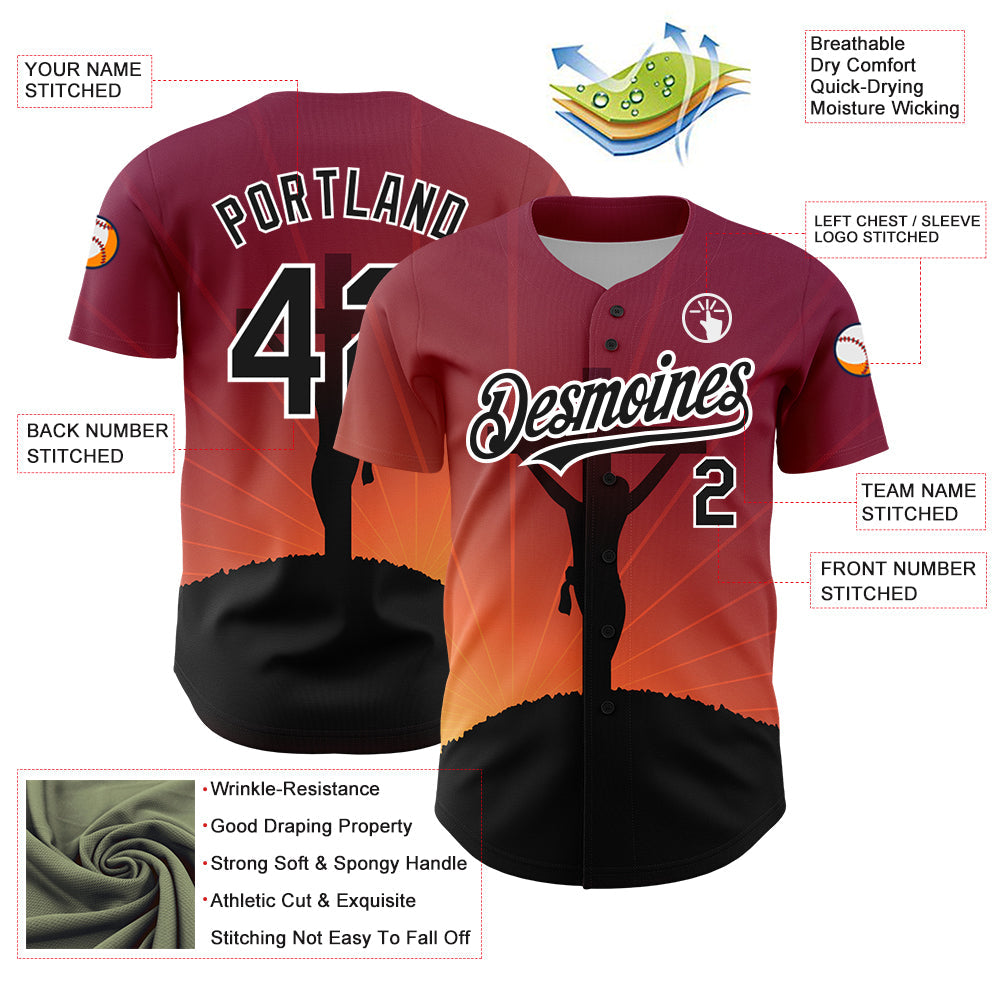 Custom Red Black-White 3D Pattern Design Religion Cross Jesus Christ Good Friday Authentic Baseball Jersey view 3