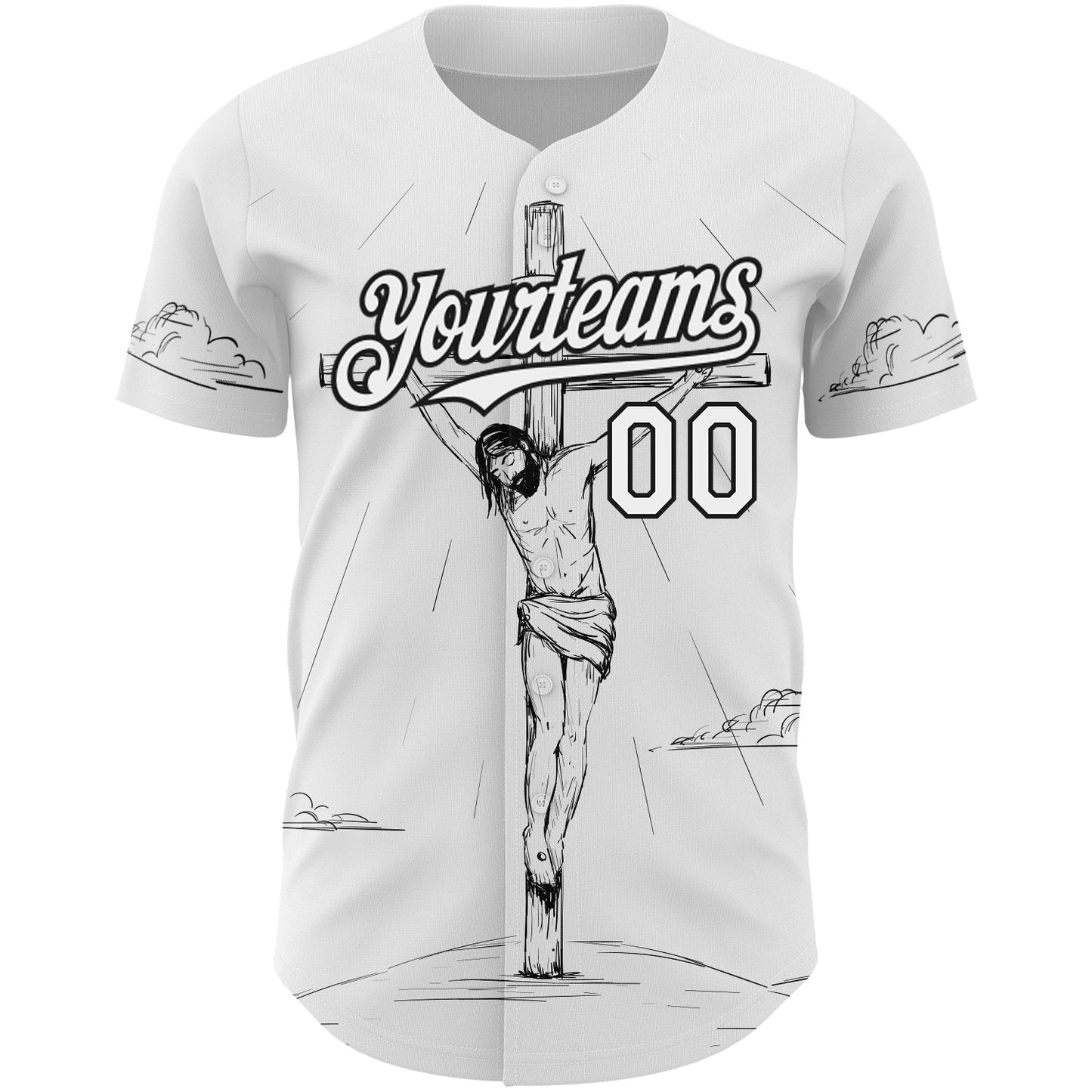 Custom White Black 3D Pattern Design Religion Cross Jesus Christ Good Friday Authentic Baseball Jersey view 2