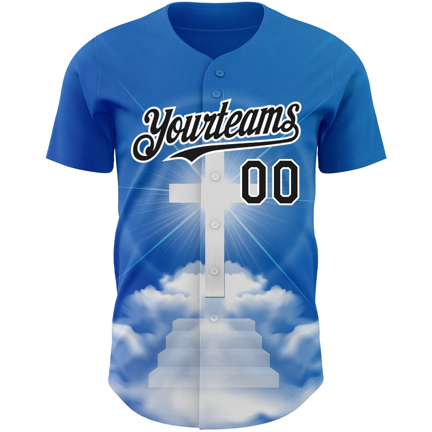 Custom Royal Black-White 3D Pattern Design Religion Cross Jesus Christ Good Friday Authentic Baseball Jersey view 2