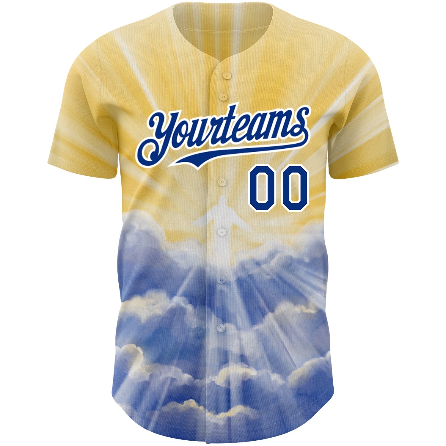 Custom Yellow Royal-White 3D Pattern Design Religion Jesus Christ Authentic Baseball Jersey view 2