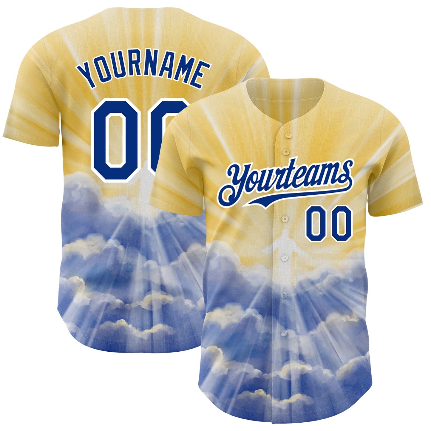 Custom Yellow Royal-White 3D Pattern Design Religion Jesus Christ Authentic Baseball Jersey - Main View