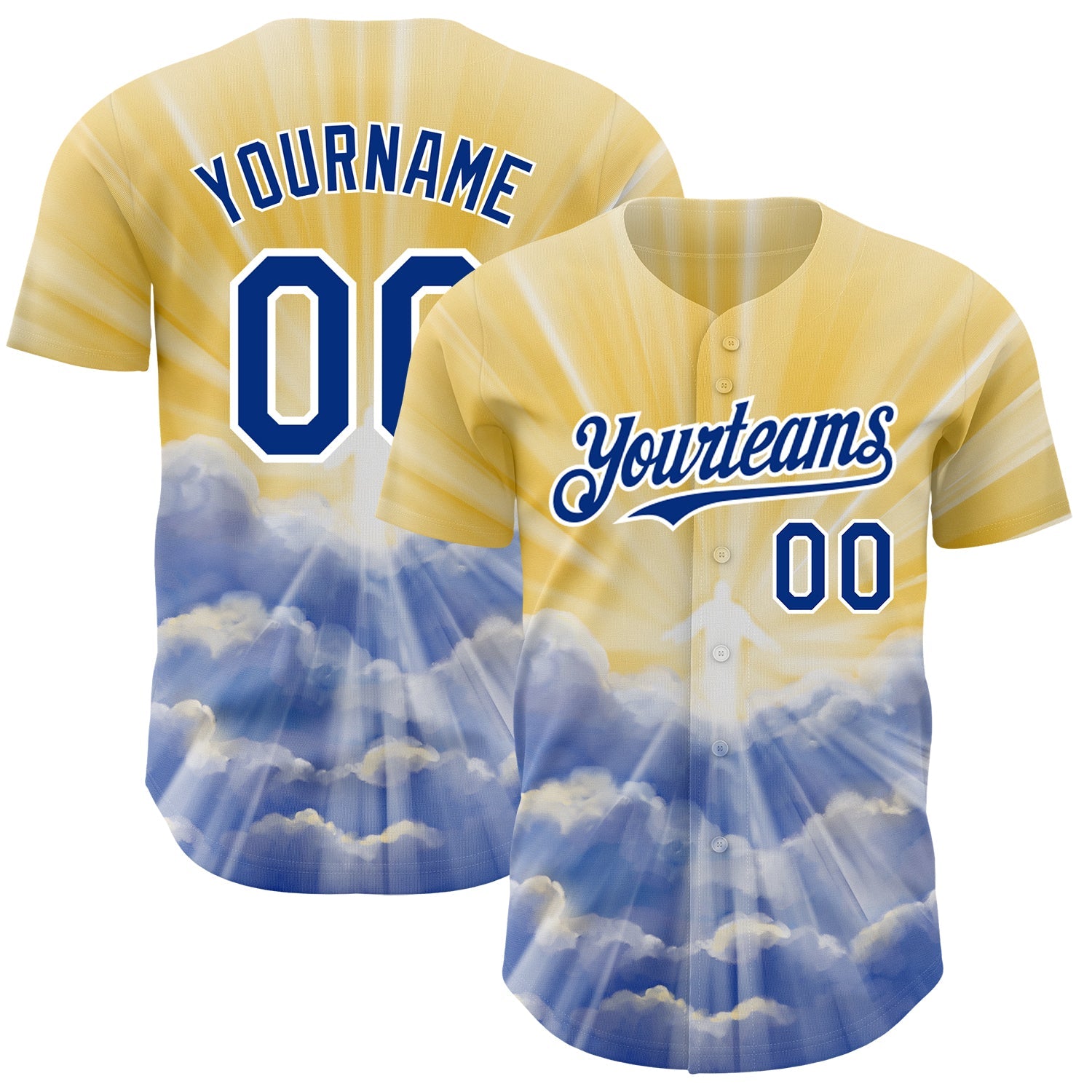 Custom Yellow Royal-White 3D Pattern Design Religion Jesus Christ Authentic Baseball Jersey - Main View