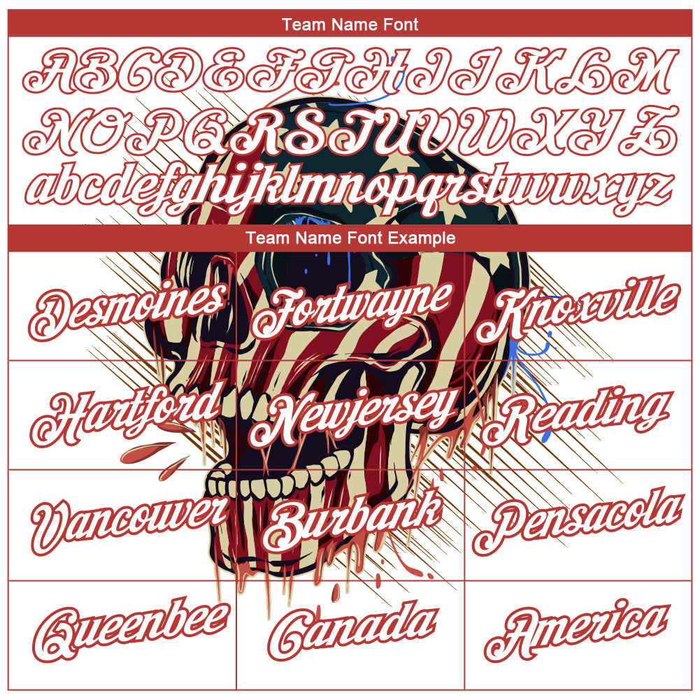 Custom White Red 3D Skull Head With American Flag Performance T-Shirt view 3