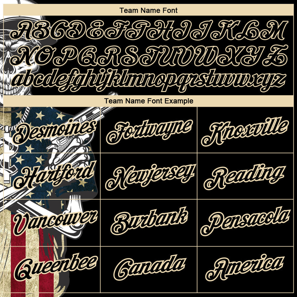 Custom Black City Cream 3D Skull Killer With American Flag Performance T-Shirt view 3