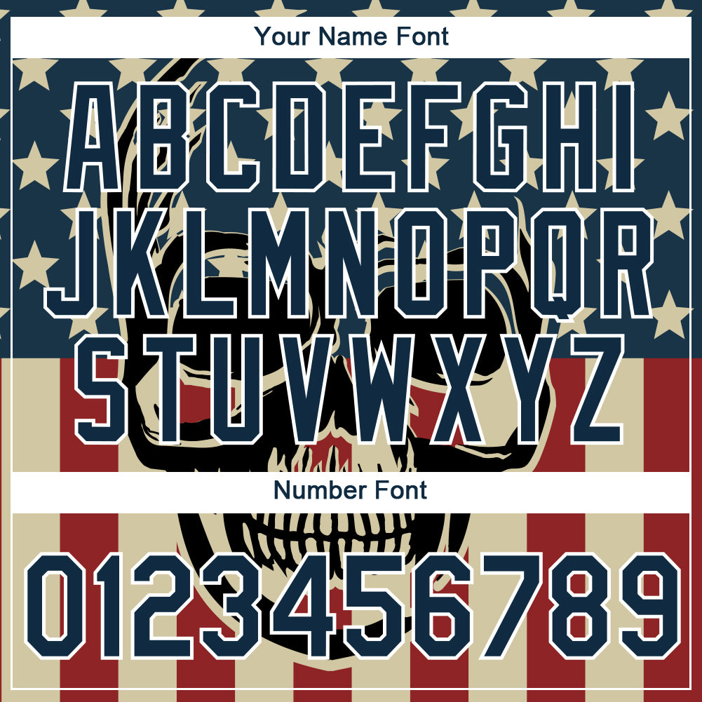 Custom US Navy Blue White 3D Skull With American Flag Performance T-Shirt view 4