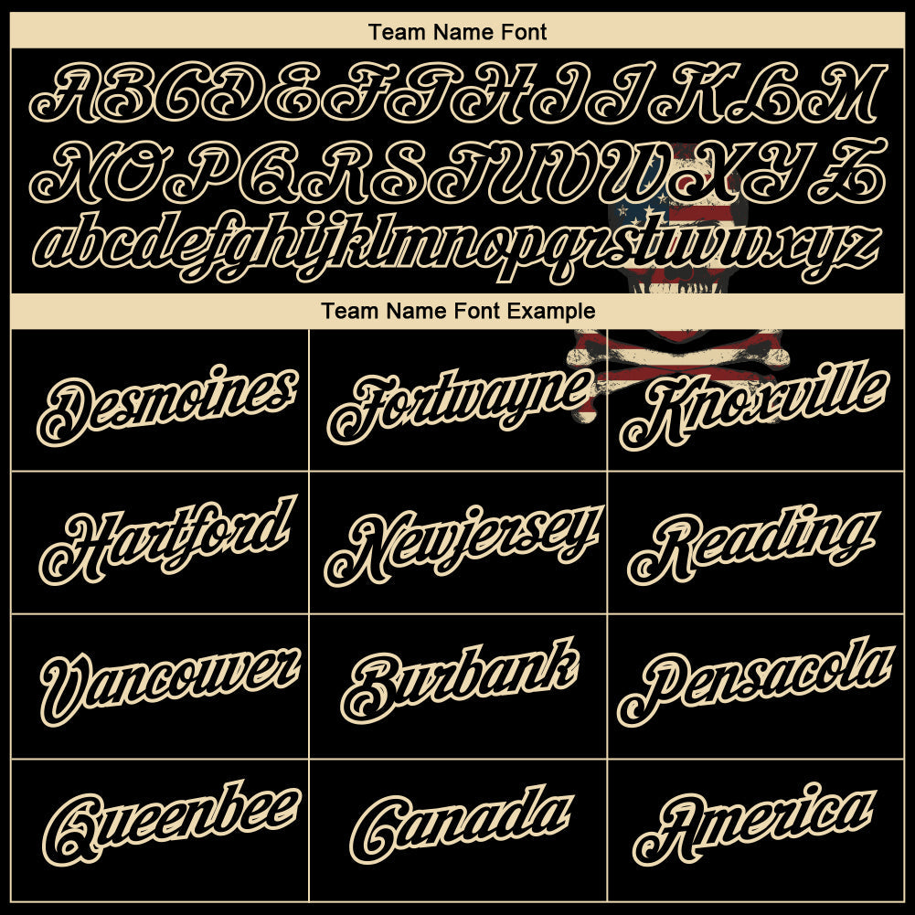 Custom Black City Cream 3D Skull With American Flag Performance T-Shirt view 3