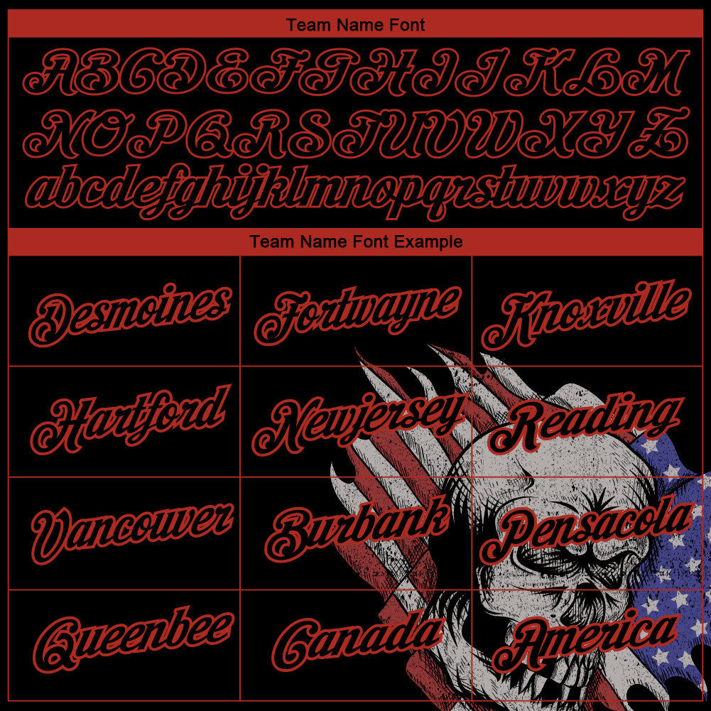 Custom Black Red 3D Skull With American Flag Performance T-Shirt view 3