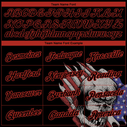Custom Black Red 3D Skull With American Flag Performance T-Shirt view 3
